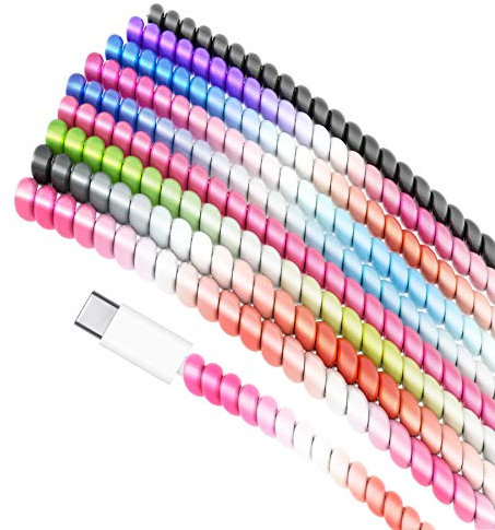 Larcenciel Spiral Cable Protector Covers, 9 Pcs ABS Metallic Rainbow Pet Cord Protectors Flexible USB Cable Sleeve Strain Relief for Charging Cable, Earphone Cord, Protect Pets from Chewing(120cm/pc)