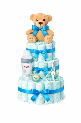Gâteau à couches NUK bleu (taille 2 (3-6 kg)) by MomentosGourmet Ajoutez votre dédicace personnalisée. Cadeau pour bébé très pratique. Panier bébé nouveau-né
