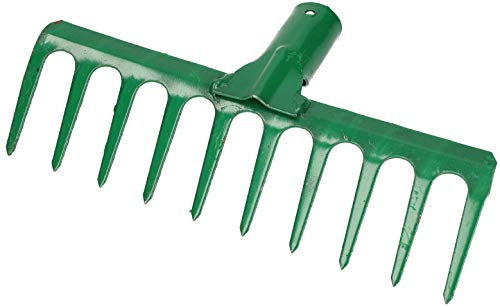 KOTARBAU® Robuster Stahlrechen mit 10 Zinken Laubbesen 255 mm Arbeitbreite Laubharke Fächerbesen Laubfeger Laubfächer Laubrechen Garten Rechen Gartengerät Gartenwerkzeug Grün ohne Stiel