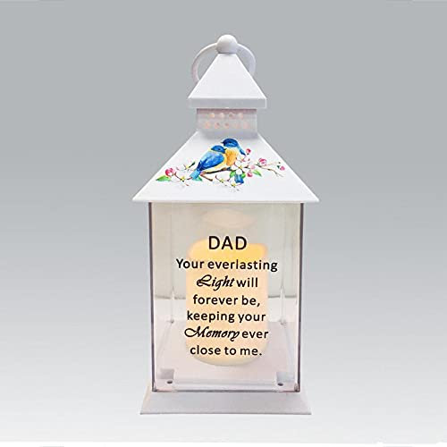 Dad Memorial Light Up Lantern - Bird Floral Candle Graveside Memory Remembrance
