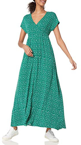 Amazon Essentials Vestido Entallado Largo (Talla Grande Disponible) Mujer, Verde Estampado de Hojas, L