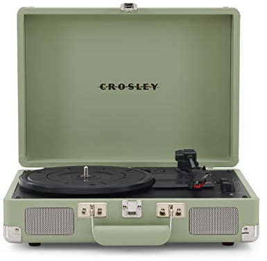 Crosley Cruiser Plus Portable Turntable - Bluetooth Record Player, 3-Speed Suitcase Vinyl Player, Home Turntables for Vinyl Records, Built in Stereo Speakers & Bluetooth Receiver, AUX Input, Mint