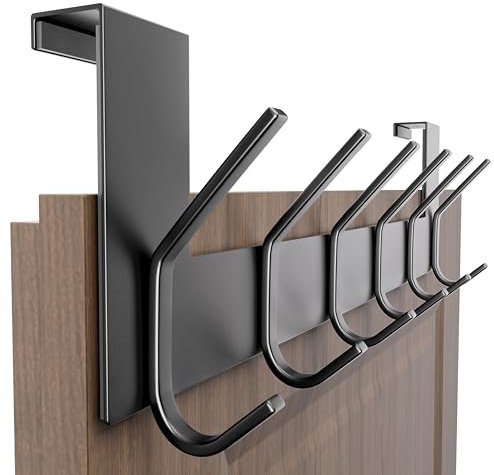 Dseap Türgarderobe - Edelstahl Türhakenleiste zum Einhängen, Solide Türhaken, Kleiderhaken Tür, Hakenleiste Tür, Türaufhänger Mit 6 Doppelt Haken (Türfalz bis 2,1 cm, Schwarz)