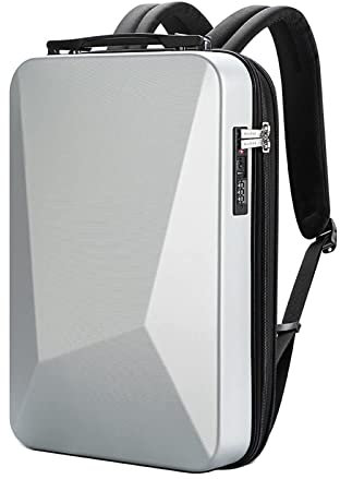 Elsegeod Zaino per laptop da gioco con porta di ricarica USB Lucchetto TSA per uomo, zaino da lavoro espandibile con guscio rigido adatto a computer notebook da 17,3 pollici，silver