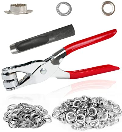 150Pcs 1/2 Inch Grommet Tool Kit, Leather Hole Punch Pliers, Grommets Kit with 150 Metal Eyelets in Silver for Leather, Shoes, Fabric, Belts