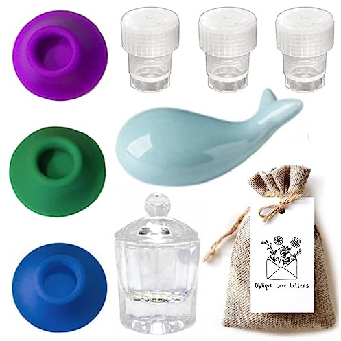 Glass Inkwell Set with Lid, Empty Ink Well for Dip Pen, Calligraphy Ink Holder, Ceramic Pen Rest, Perfect for Oblique Calligraphy Pen, Fountain Pen, and Glass Dip Pen (No Ink w/Whale Pen Rest)