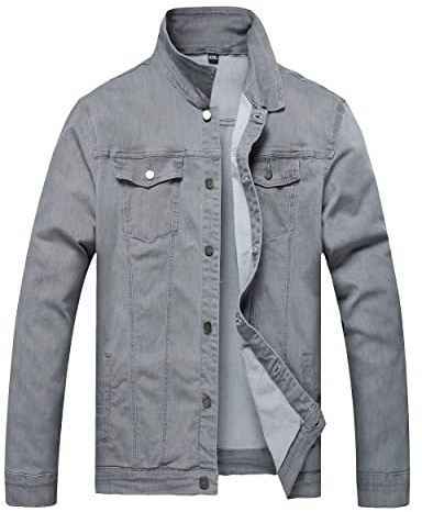 QIMYUM Jeansjacka för män, sliten smal jeansjacka, Grått, XL