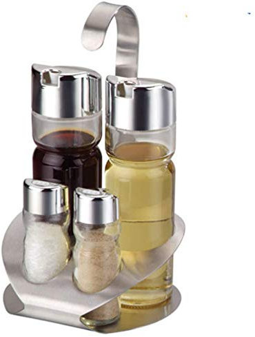 YZJSSL Cruet Set with stand-4or5-piece Stainless Steel Kitchen Spice Bottles Set-Salt and Pepper Shakers Oil and Vinegar Box Condiment Server Holder-Cooking Tools -4