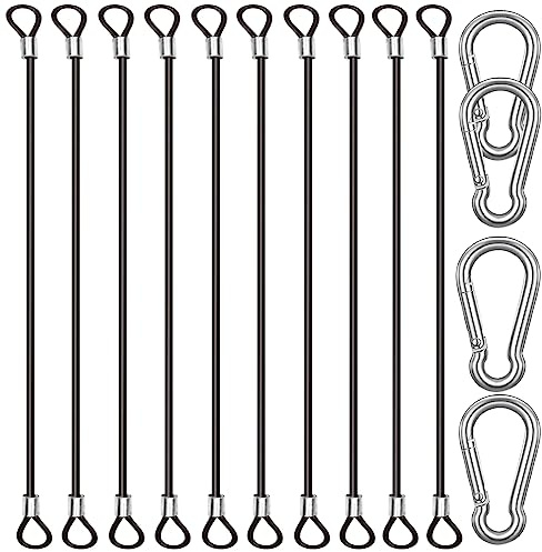 CKANDAY - Juego de 10 clips de acero inoxidable de 50 cm con 4 mosquetones de resorte, cable de alambre de acero con hebillas, revestimiento de vinilo, cadenas de fijación cortas, negras