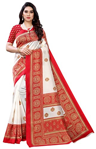 IMTRA FASHION Indian Ethnic Art Silk Printed Saree with Unstitched Blouse Piece
