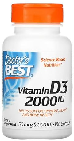 Doctor's Best Vitamina D3, 2000 UI - 180 capsule softgel, supporto osseo e immunitario