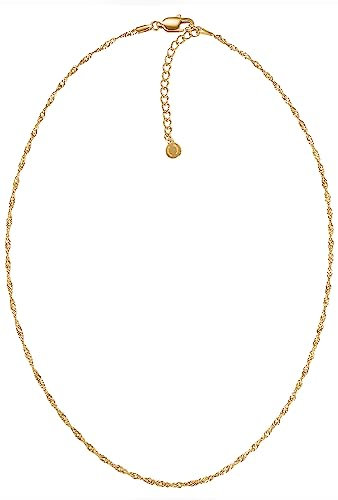 day.berlin Damen Halskette Twist in Gold 18k vergoldet, filigrane Kette gedreht ohne Anhänger 42cm + 5cm, variable Länge aus 316L Edelstahl, nickelfrei & wasserfest