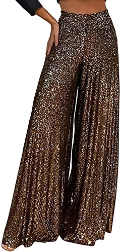 Pantalon Disco Femme Paillette Haute Taille Mode Brillant À Jambe Large Évasé Sequin Long Pants Danse Hip Hop Jazz Fête Streetwear