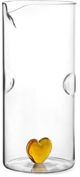 H&H Caraffa in Vetro Borosilicato con Miniatura Cuore Ambra – Caraffa 1,4 L Trasparente, Elegante e Resistente, Lavabile in Lavastoviglie – Idea Regalo con Scatola