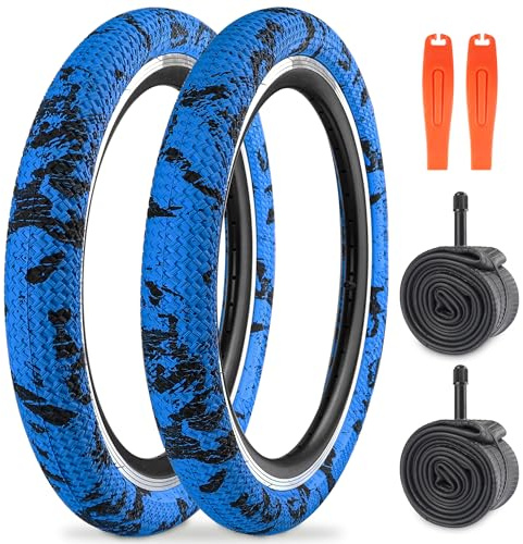 WEEROCK Bike Tire 20 Inch Tire 2 Pack 20 x 2.1(56-406) Folding Bead Replacement Tyre with 20 In Inner Tubes for 20 Bicycles, MTB, Mountain Bike, BMX (Blue, 20x 2.1-2 Tires+2 Tubes)