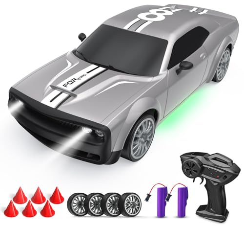 RC Drift Car 1:20 Macchina Telecomandata 2,4 GHz 4WD Auto Telecomandata 20 KM/H Auto da Corsa Telecomandata con fari da lavoro, 2 Batterie Ricaricabili,regalo per adulti e bambini (argenteo)