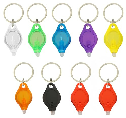 9PCS LED Flashlight Keychain Ring, Mini Small White Rows Ultra High Bright Tiny Micro UV Lighting Squeeze Penlight Button Bulk for Name Tag Pocket Emergency, Nurses Badge Reel Zipper, Multicolor Shell