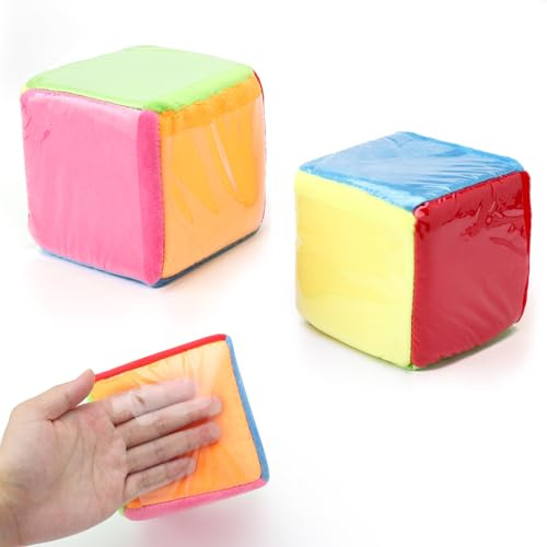 Cubi Educativi per Bambini - 2 Pezzi con 6 Tasche Trasparenti su Ogni Lato, Peluche da 10 cm, Schiuma Grande, Colorati per Prime Lezioni