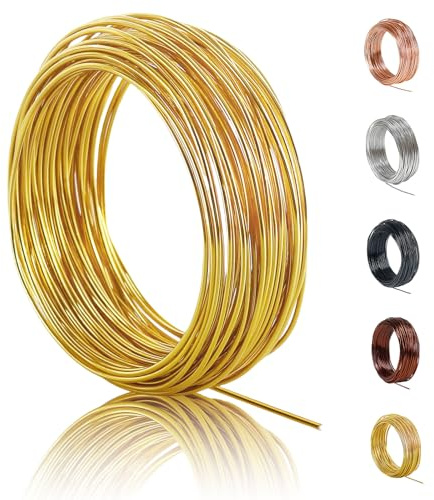 POPOYU 50mAluminium Wire LightGold,Thin Wire for Crafts,CraftWire 1mm,Aluminum CraftWire,Weaving AluminumWire Anodized AluminumWire,Bendy Craft.Wire for Crafting.Wire Soft DIY Metal Craft Art Wires