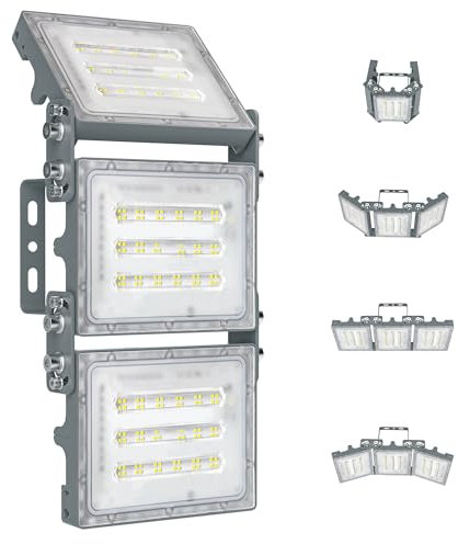 STASUN Mini-Serie 150W LED Flutlicht, 15000LM 6000K Außenstrahler, Tageslichtweiß, IP66 Wasserdicht, 3 verstellbare Köpfe, LED Sicherheitsbeleuchtung für Garten, Einfahrt, Garage, Terrasse