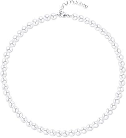RWQIAN Mujer Collar Perles 8mm Blanco Collar de Perlas Artificial y Falso Cadena Perles 45cm Joyería Regalos para Mujer