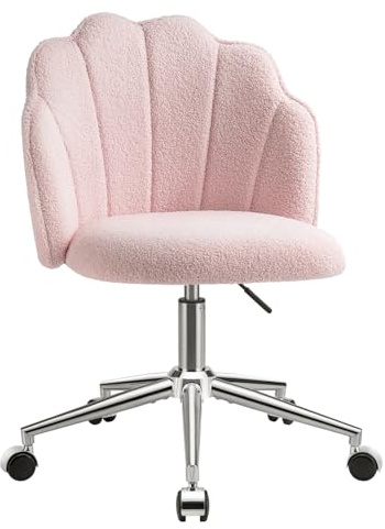Eufurnibi Chaise Coiffeuse Chambre, Chaise Pivotante à Roulette‌ pour Fille, Siege de Bureau Confortable, Montage Facile, Rose