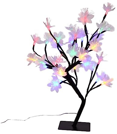 ULTECHNOVO 36led USB Charging Tabletop Fiber Optic Flower Tree Lamp Black with Colorful Lights Artificial Tree Light for Indoor Home Decor