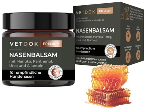 VETDOK® by Dr. Winkler Nasenbalsam für Hunde mit Nasenproblemen – Panthenol, Manuka-Honig, Urea & Allantoin – Pflege für empfindliche Hundenasen – alle Hunderassen, speziell Bulldoggen & Möpse - 60ml