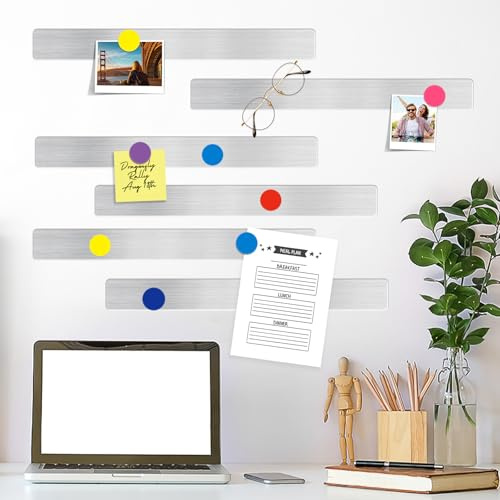 PlsMupn 6 Pièces Tableau Magnetique, Autocollant Tableaux Mémo Magnétiques avec 12 Colorés Aimants, Plaque Magnétique Adhésive pour Réfrigérateur, Bureau, Tableau D'affichage, Mural Photo