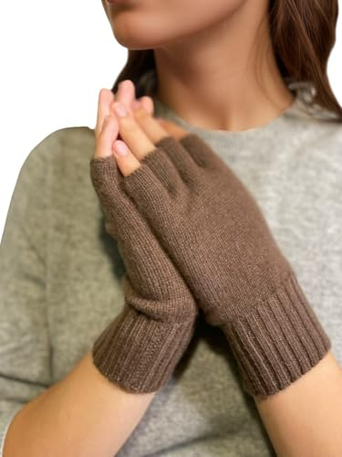 Prettystern Guantes de lana de cachemira para hombre y mujer, marrón café, für Damen: 20/9 CM