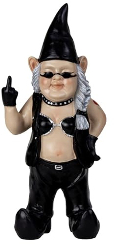 Geschenkestadl Gartenzwerg Zwerg Rockerin Mittelfinger 31,5cm Rock Heavy Metal Rocker Spaßfigur Außendekoration Gartenfigur Dekofigur Dekoration Haus Hof Garten