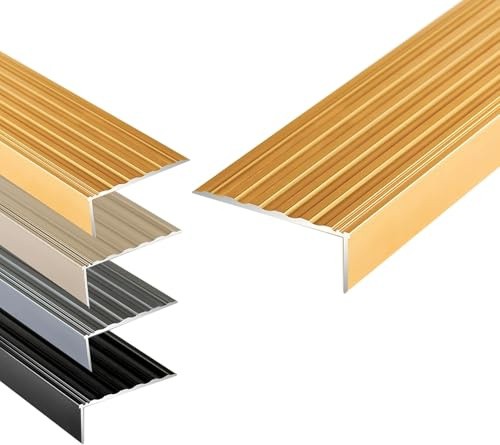 130cm Profilo per Bordi Scale In Alluminio A Forma di L, Antiscivolo Profilo Angolare 150cm, Protezione per Bordi di Scale Impermeabile(Gold,130cm/51in)