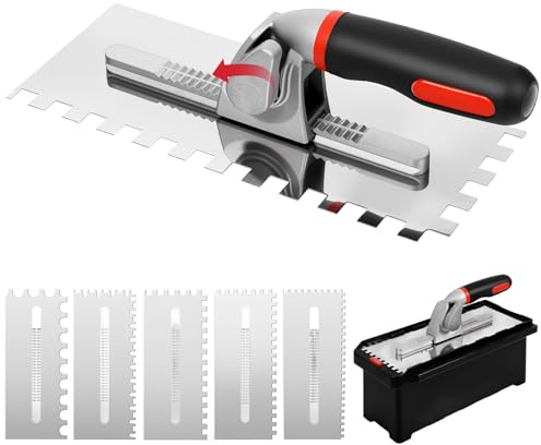 Switchable Tile Trowel Set – 6 Interchangeable Notched Blades with Quick-Lock Handle, Stainless Steel Trowel Kit for Mortar, Thinset & Tile Installation