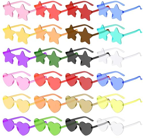 24 Pares Gafas Corazon, Corazón Gafas de Sol Transparentes Color, Gafas Fiesta para Cumpleaños, Aniversarios, Fiestas de Solteros, Hawái, Fiestas, Accesorios de Fotos, Fiesta de Carnaval y Cosplay