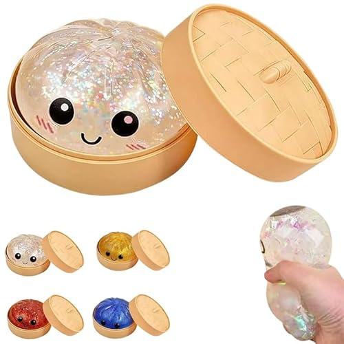 Dumpling Squishies Toy, 2026 New Glitter Dumpling Mystery Box Colorful Dumplings Stress Balls Fidget Sensory Toy for Stress Relief (Glitter White)
