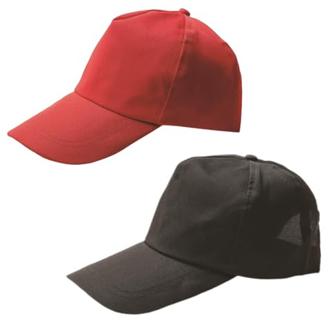 ZMIYIAC 2pcs Black and Red Baseball Cap Kids Girls Boys Childrens Sun Hat Breathable Running Cap Adjustable Summer Hat for Park Camping Adventure Cycling Travel (2 pcs)