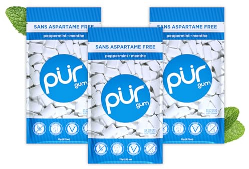PUR Gum | Sugar Free Chewing Gum | Made with Xylitol | Vegan, Aspartame Free, Gluten Free & Keto Friendly | Natural Peppermint Flavoured Gum, 55 Pieces (Pack of 3)