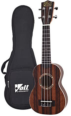 VOLT by Voggenreiter Ukulele, Größe: Soprano, laminierte Decke Mahagoni, Griffbrett: Palisander, edle Hochglanzlackierung, auffallenden Zebrano-Maserung, Länge: ca. 530 mm, inkl. gefütterte Tasche