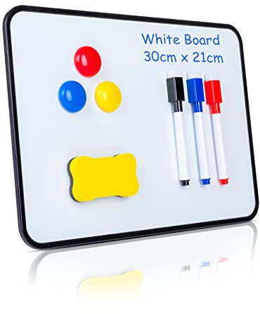 XFZY Dry Erase Whiteboard, A4 Size Small Double Sided White Board Magnetic Whiteboard with Dry Erase Pens,Magnets and Eraser for Children or School, Home, Office Use (30 X 21cm, Black)