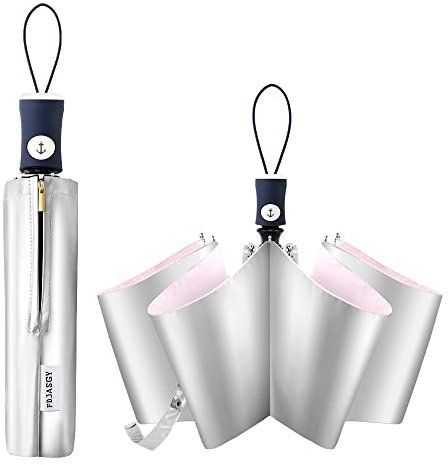 FDJASGY Silver Coating Layer Fabric Blocking UV 99.9% Sun Umbrella Compact Folding Travel Umbrella Automatic Windproof Umbrellas For Men and Women (Pink)