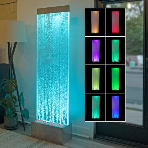 Alpine Corporation MLT134SL Indoor Floor Bubble Wall Water Fountain with Color-Changing LED Lights and Remote, 72, Silver