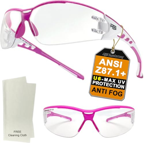 HTS HUNTERSKY E9532 Super Flexible Lightweight Anti Fog Wrap-Around U6 Clear Shooting Safety Glasses with ANSI Z87.1 Scratch Resist lab chemistry goggles
