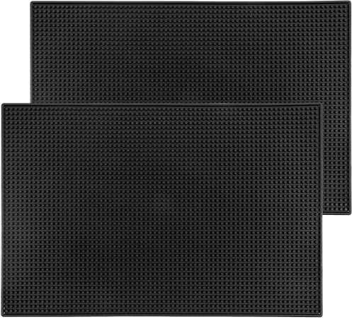 Winter Shore Tappetino Bar Nero (2 Pezzi) - Bar Mat in PVC Spessi e Resistenti per Piano Di Lavoro, Bar e Bicchieri da Cocktail - Accessori Bar, Ristorante, Cucina, Pub, Angolo Caffè - 45 x 30 cm