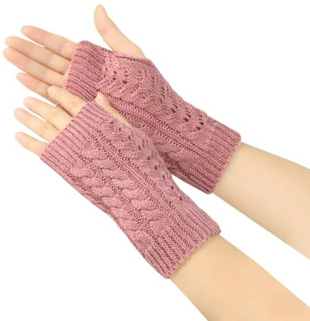 EVANEM 3 Paires De Gants Demi Doigts en Tricot pour Femmes Tricot Torsadé Rétro Gants Thermiques sans Doigts Doux Gants sans Doigts Extensibles pour Dames Filles Sports De Plein Air Rose 3 Paires