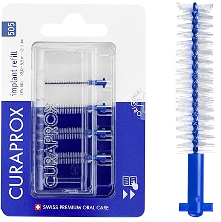 Curaprox Interdental Brush Refill Implant-CPS 505 per spazi più grandi/Filamenti ultra-fini per una pulizia delicata/Blu / 4-Pack/Made in Switzerland