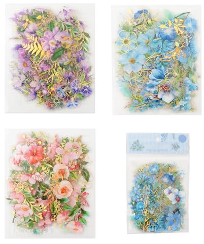 Blumen Aufkleber Set 120 Stück - Vintage Scrapbooking Sticker, Transparente Dekorative Pflanze Sticker für DIY Tagebücher, Karten, Fotoalben