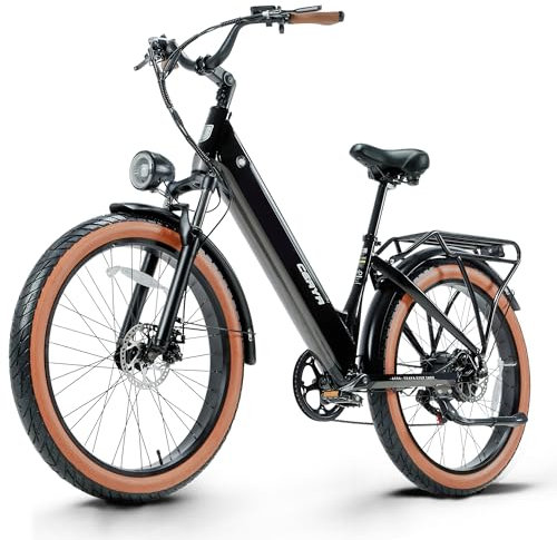 CEAYA Electric Bike Aluminum 26IN Urban E bike 15MPH 20Ah 60KM Distance Fat Tyre Electric Bicycle Men Womens Pedal Assist with 7 Speed Shifter,Front Suspension,Disc Brake,Digital Display