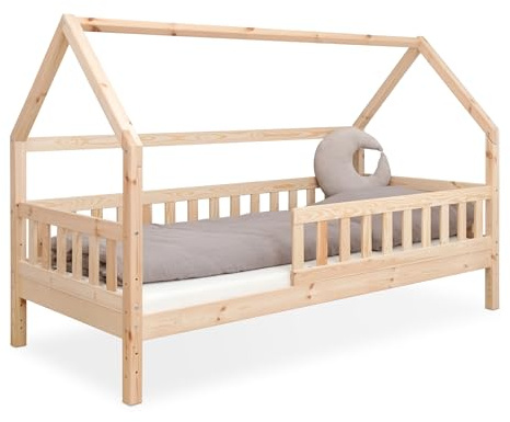 Ehrenkind® Hausbett Lille | Kinderbett mit abnehmbaren Rausfallschutz aus Massivholz FSC® zertifziert | Hausbett 80x160 | Kinderbett 80x160 Natur