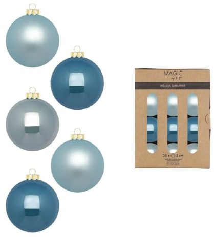 Decpero Glaskugeln I Elysian Blue Mix I Ø 30 mm I 24 Stück I nachhaltig verpackt