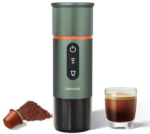 COTGCO Portable Espresso Machine Travel: 12v Electric Mini Coffee Maker with Battery - 8 Cups Expresso for One Charge - Compatible for NS Capsule - for Car Hiking Camping